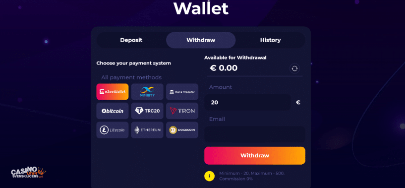 Insättningar och uttag hos CosmicSlot